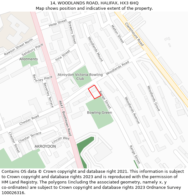 14, WOODLANDS ROAD, HALIFAX, HX3 6HQ: Location map and indicative extent of plot