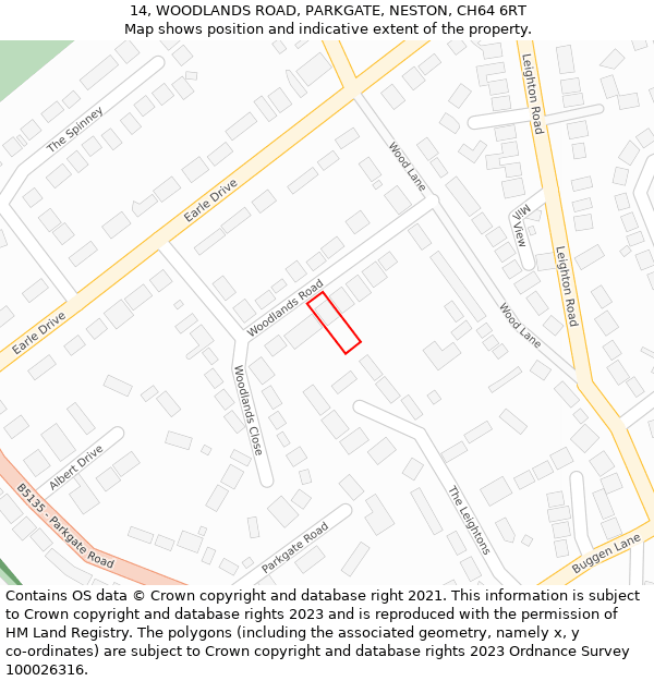 14, WOODLANDS ROAD, PARKGATE, NESTON, CH64 6RT: Location map and indicative extent of plot