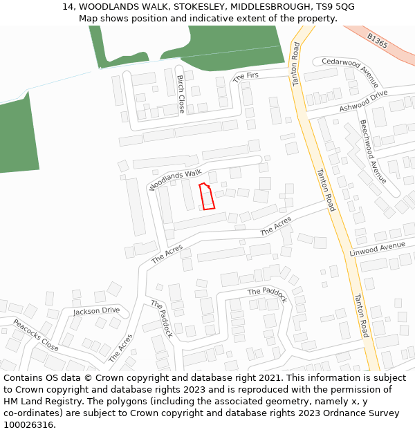 14, WOODLANDS WALK, STOKESLEY, MIDDLESBROUGH, TS9 5QG: Location map and indicative extent of plot