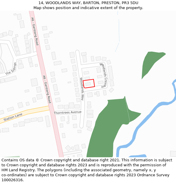 14, WOODLANDS WAY, BARTON, PRESTON, PR3 5DU: Location map and indicative extent of plot