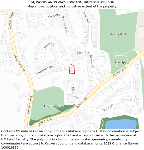 14, WOODLANDS WAY, LONGTON, PRESTON, PR4 5HN: Location map and indicative extent of plot