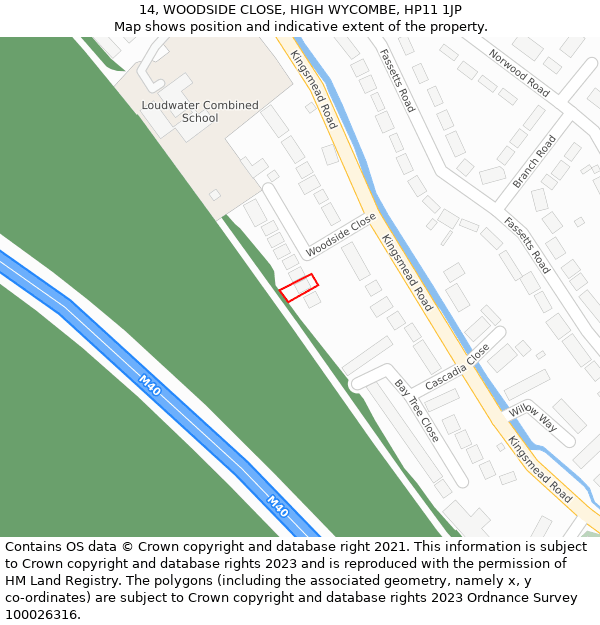 14, WOODSIDE CLOSE, HIGH WYCOMBE, HP11 1JP: Location map and indicative extent of plot