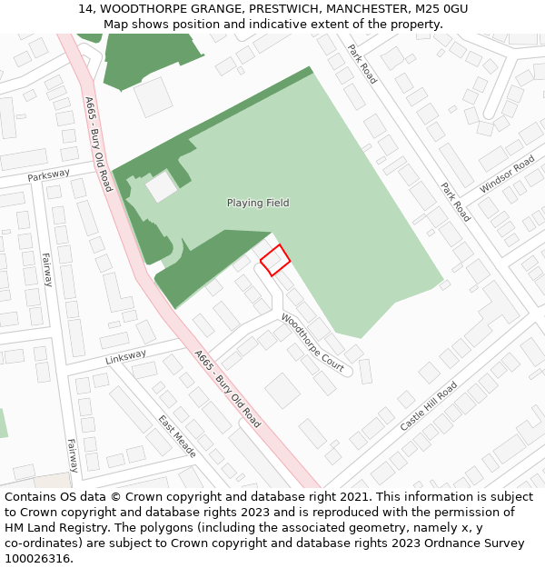 14, WOODTHORPE GRANGE, PRESTWICH, MANCHESTER, M25 0GU: Location map and indicative extent of plot