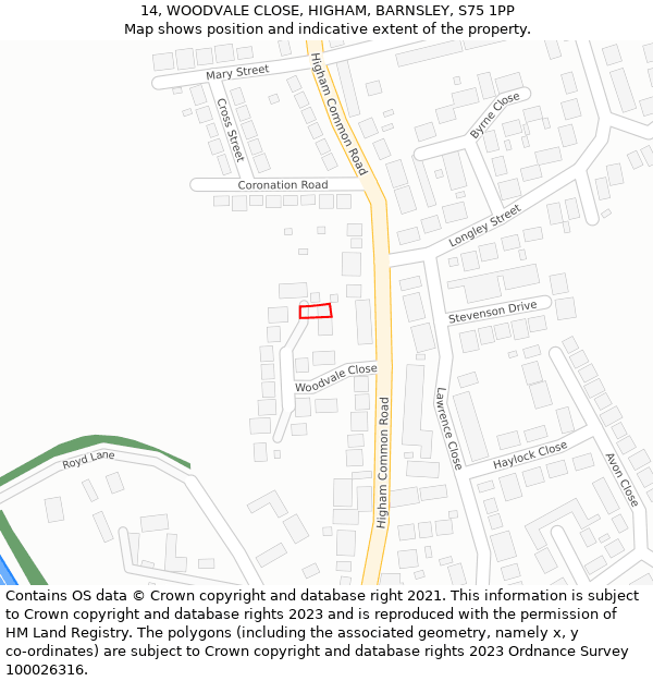 14, WOODVALE CLOSE, HIGHAM, BARNSLEY, S75 1PP: Location map and indicative extent of plot