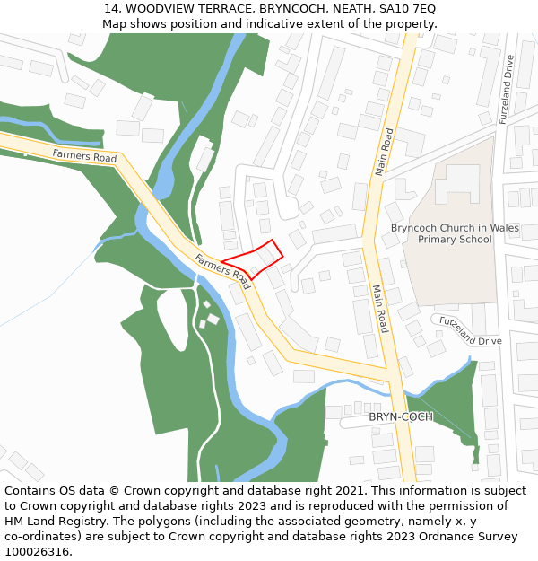 14, WOODVIEW TERRACE, BRYNCOCH, NEATH, SA10 7EQ: Location map and indicative extent of plot