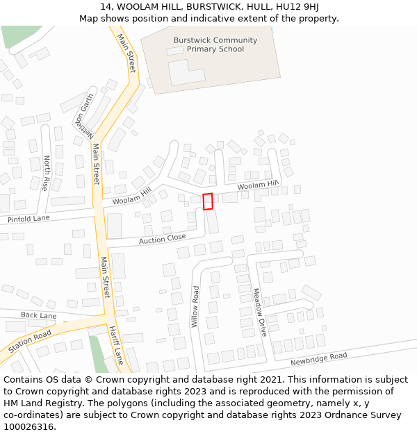 14, WOOLAM HILL, BURSTWICK, HULL, HU12 9HJ: Location map and indicative extent of plot