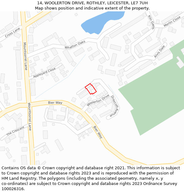 14, WOOLERTON DRIVE, ROTHLEY, LEICESTER, LE7 7UH: Location map and indicative extent of plot