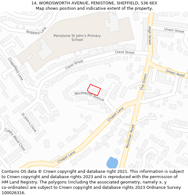 14, WORDSWORTH AVENUE, PENISTONE, SHEFFIELD, S36 6EX: Location map and indicative extent of plot