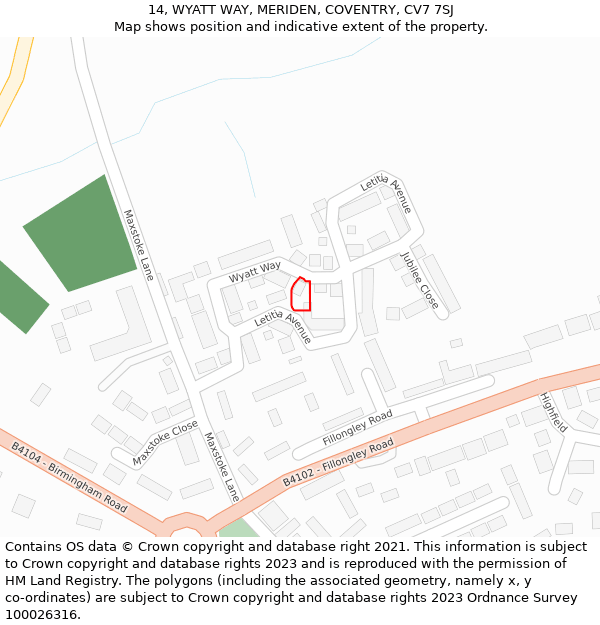 14, WYATT WAY, MERIDEN, COVENTRY, CV7 7SJ: Location map and indicative extent of plot