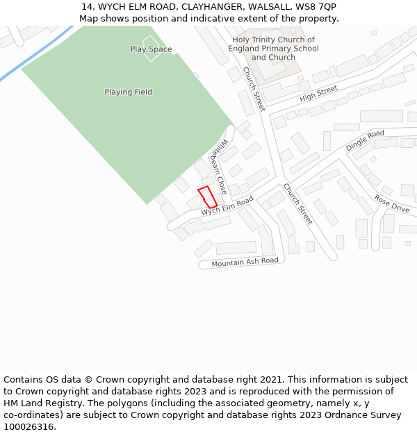 14, WYCH ELM ROAD, CLAYHANGER, WALSALL, WS8 7QP: Location map and indicative extent of plot