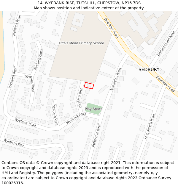 14, WYEBANK RISE, TUTSHILL, CHEPSTOW, NP16 7DS: Location map and indicative extent of plot