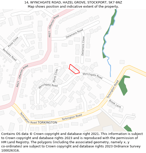 14, WYNCHGATE ROAD, HAZEL GROVE, STOCKPORT, SK7 6NZ: Location map and indicative extent of plot