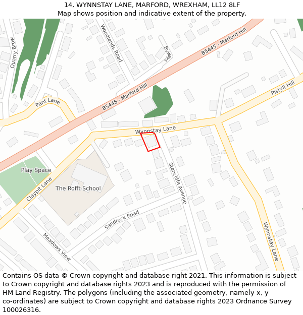 14, WYNNSTAY LANE, MARFORD, WREXHAM, LL12 8LF: Location map and indicative extent of plot