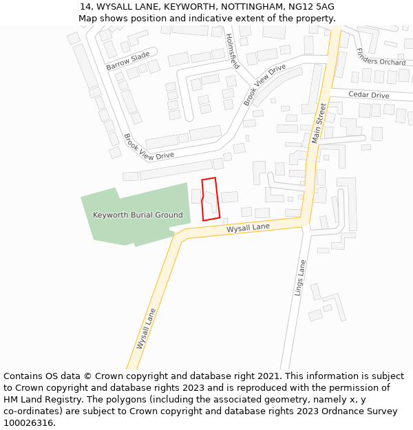 14, WYSALL LANE, KEYWORTH, NOTTINGHAM, NG12 5AG: Location map and indicative extent of plot