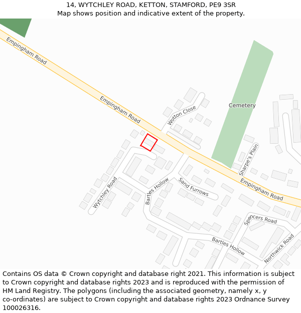 14, WYTCHLEY ROAD, KETTON, STAMFORD, PE9 3SR: Location map and indicative extent of plot