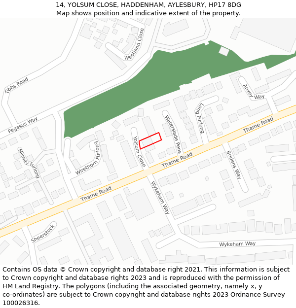 14, YOLSUM CLOSE, HADDENHAM, AYLESBURY, HP17 8DG: Location map and indicative extent of plot