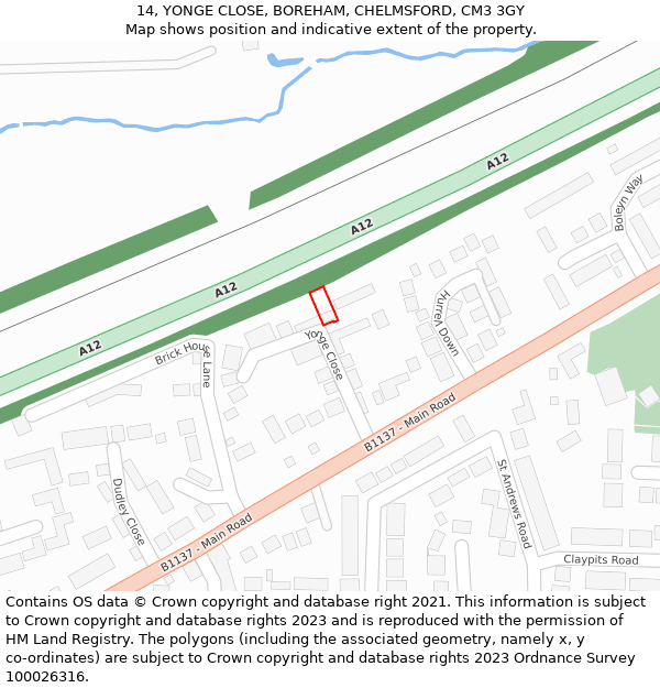 14, YONGE CLOSE, BOREHAM, CHELMSFORD, CM3 3GY: Location map and indicative extent of plot