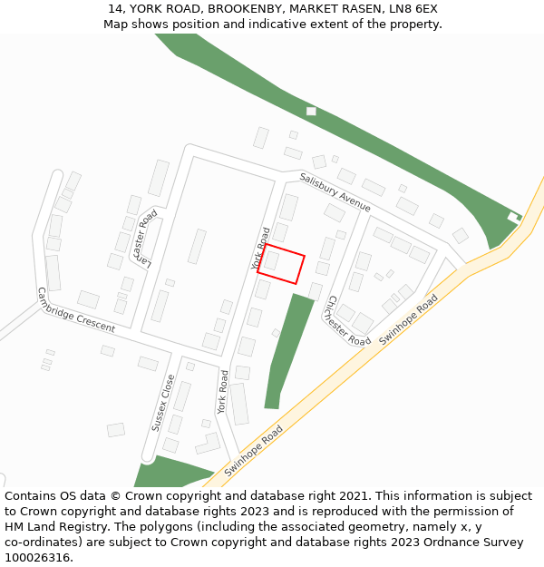 14, YORK ROAD, BROOKENBY, MARKET RASEN, LN8 6EX: Location map and indicative extent of plot