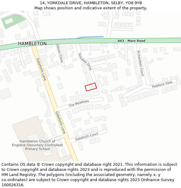 14, YORKDALE DRIVE, HAMBLETON, SELBY, YO8 9YB: Location map and indicative extent of plot