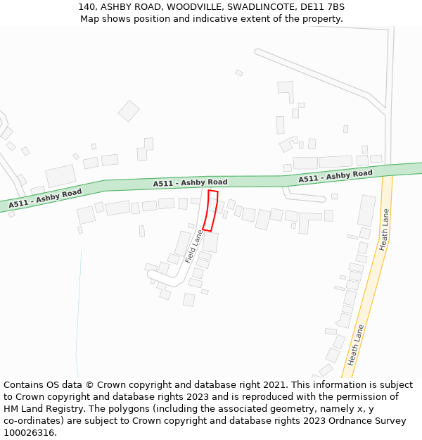 140, ASHBY ROAD, WOODVILLE, SWADLINCOTE, DE11 7BS: Location map and indicative extent of plot