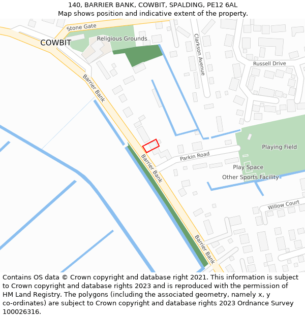 140, BARRIER BANK, COWBIT, SPALDING, PE12 6AL: Location map and indicative extent of plot