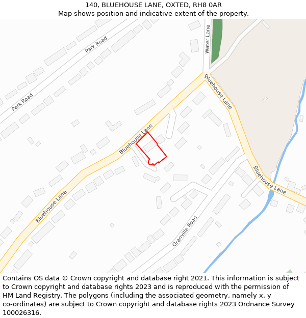 140, BLUEHOUSE LANE, OXTED, RH8 0AR: Location map and indicative extent of plot