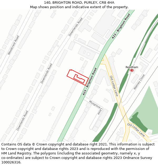 140, BRIGHTON ROAD, PURLEY, CR8 4HA: Location map and indicative extent of plot