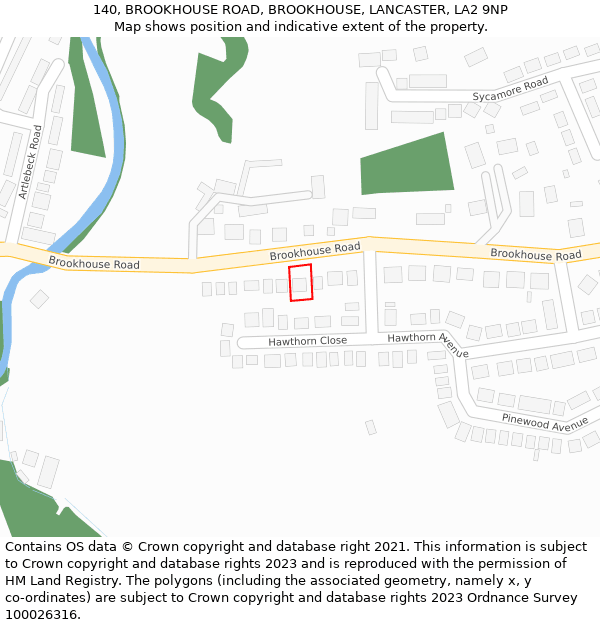 140, BROOKHOUSE ROAD, BROOKHOUSE, LANCASTER, LA2 9NP: Location map and indicative extent of plot