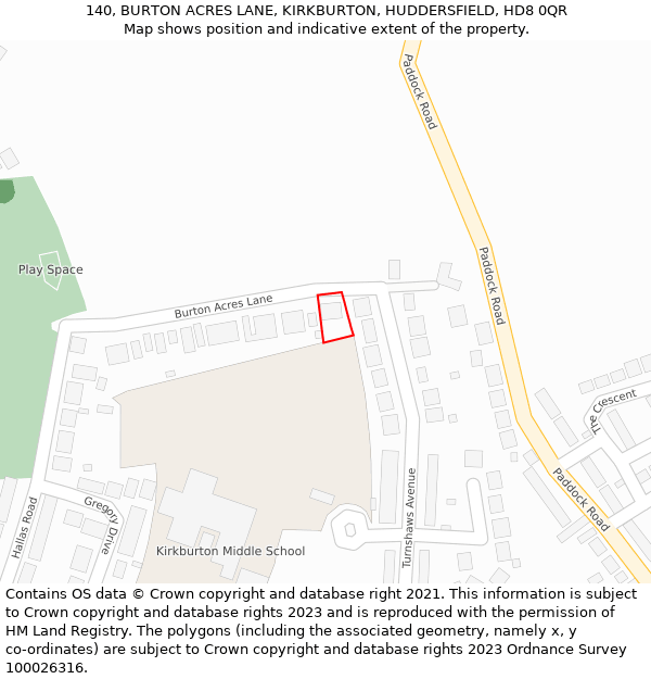 140, BURTON ACRES LANE, KIRKBURTON, HUDDERSFIELD, HD8 0QR: Location map and indicative extent of plot