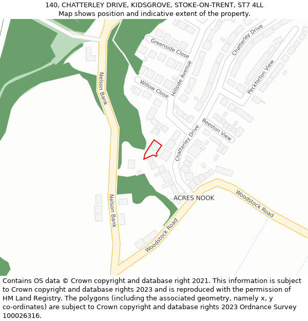 140, CHATTERLEY DRIVE, KIDSGROVE, STOKE-ON-TRENT, ST7 4LL: Location map and indicative extent of plot