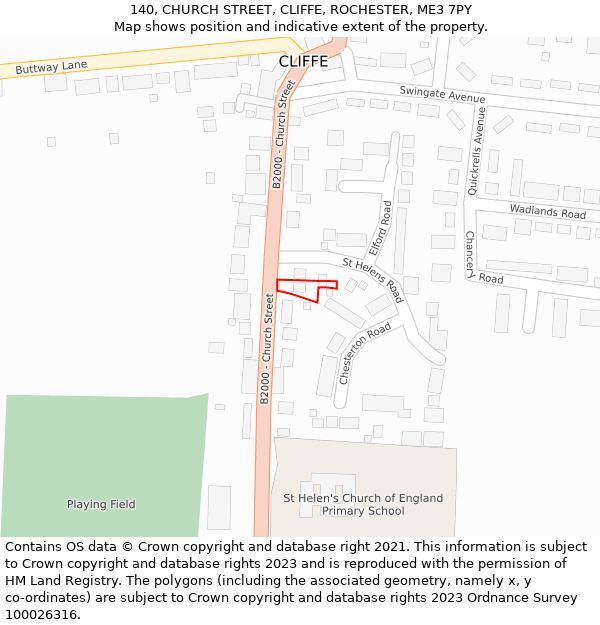 140, CHURCH STREET, CLIFFE, ROCHESTER, ME3 7PY: Location map and indicative extent of plot