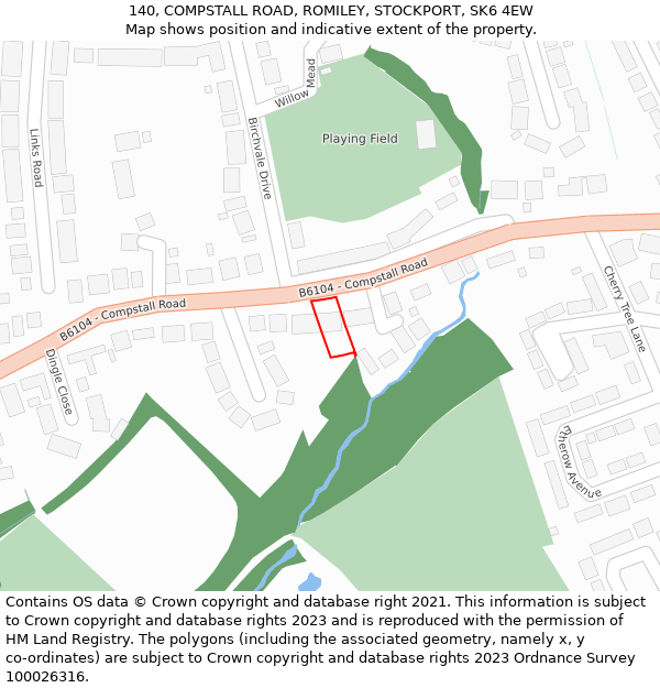 140, COMPSTALL ROAD, ROMILEY, STOCKPORT, SK6 4EW: Location map and indicative extent of plot