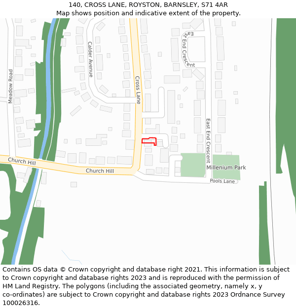 140, CROSS LANE, ROYSTON, BARNSLEY, S71 4AR: Location map and indicative extent of plot