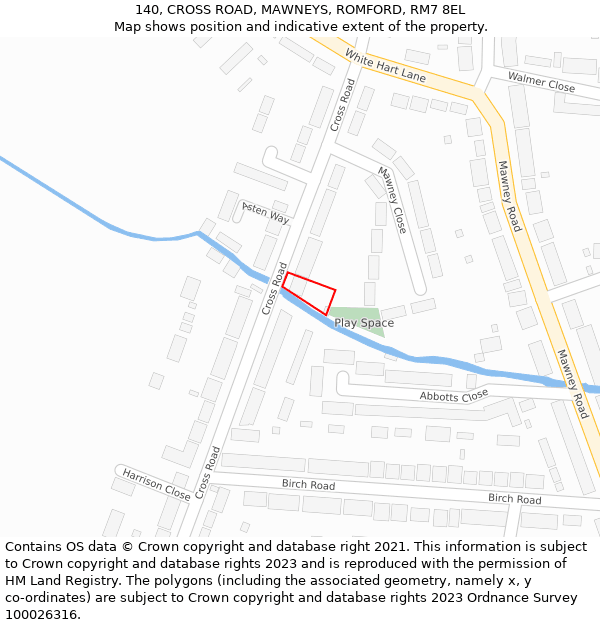 140, CROSS ROAD, MAWNEYS, ROMFORD, RM7 8EL: Location map and indicative extent of plot