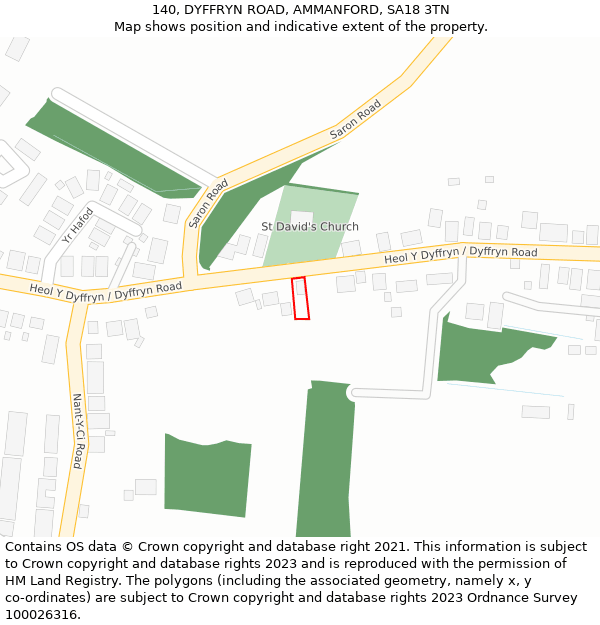 140, DYFFRYN ROAD, AMMANFORD, SA18 3TN: Location map and indicative extent of plot