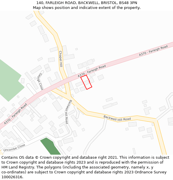 140, FARLEIGH ROAD, BACKWELL, BRISTOL, BS48 3PN: Location map and indicative extent of plot