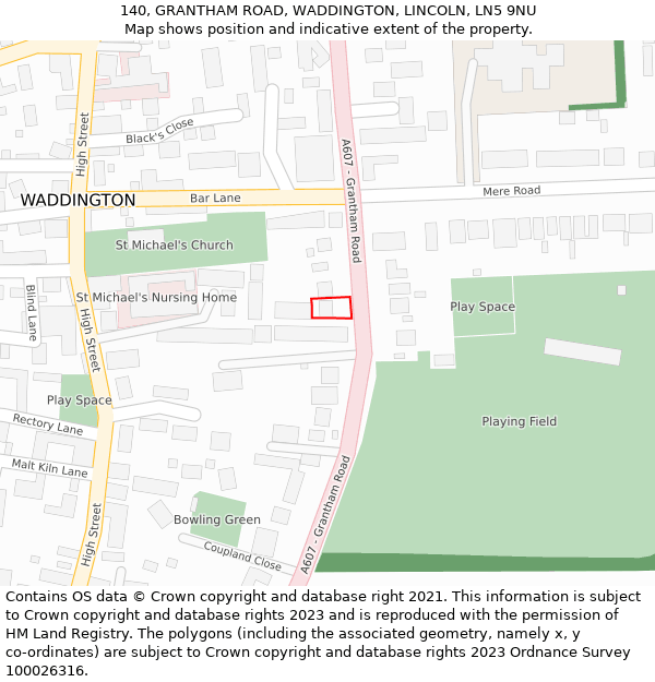 140, GRANTHAM ROAD, WADDINGTON, LINCOLN, LN5 9NU: Location map and indicative extent of plot