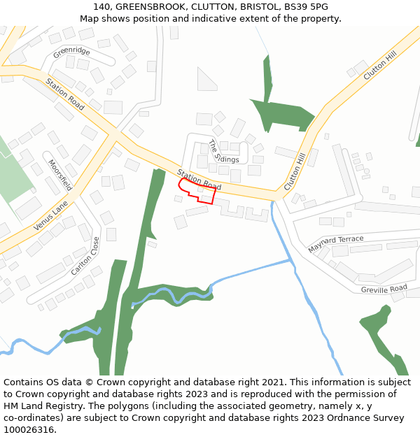 140, GREENSBROOK, CLUTTON, BRISTOL, BS39 5PG: Location map and indicative extent of plot