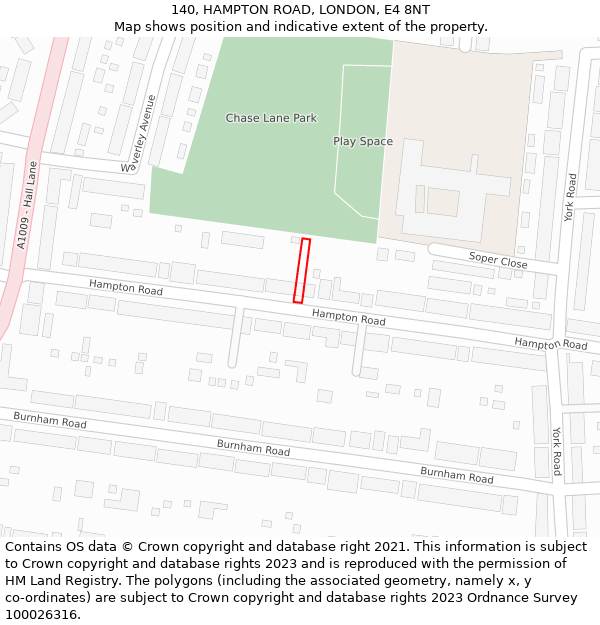 140, HAMPTON ROAD, LONDON, E4 8NT: Location map and indicative extent of plot