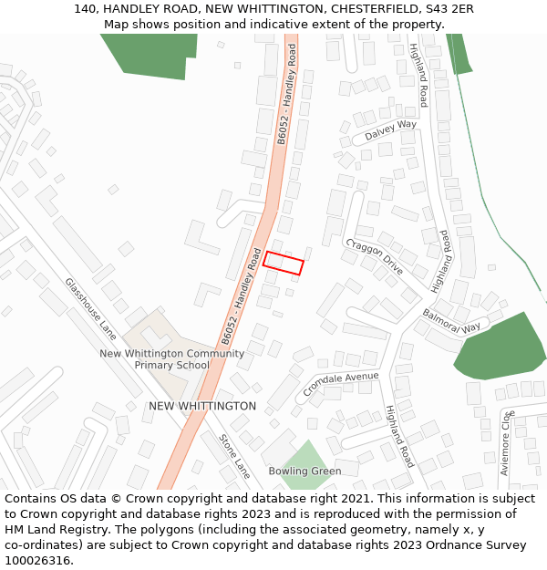 140, HANDLEY ROAD, NEW WHITTINGTON, CHESTERFIELD, S43 2ER: Location map and indicative extent of plot