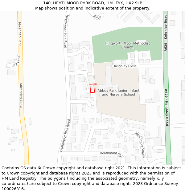 140, HEATHMOOR PARK ROAD, HALIFAX, HX2 9LP: Location map and indicative extent of plot