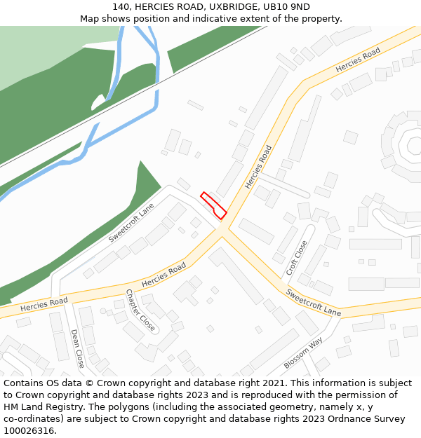 140, HERCIES ROAD, UXBRIDGE, UB10 9ND: Location map and indicative extent of plot