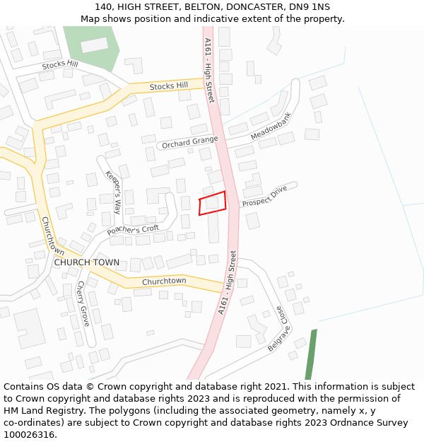 140, HIGH STREET, BELTON, DONCASTER, DN9 1NS: Location map and indicative extent of plot