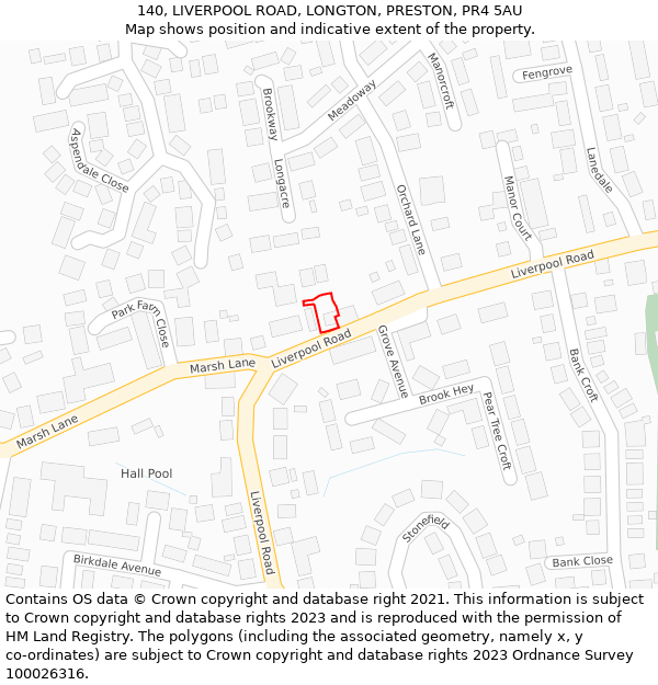 140, LIVERPOOL ROAD, LONGTON, PRESTON, PR4 5AU: Location map and indicative extent of plot