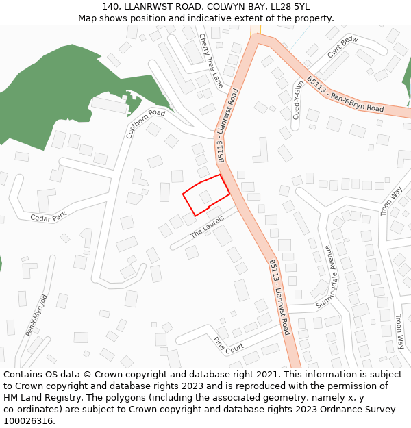 140, LLANRWST ROAD, COLWYN BAY, LL28 5YL: Location map and indicative extent of plot