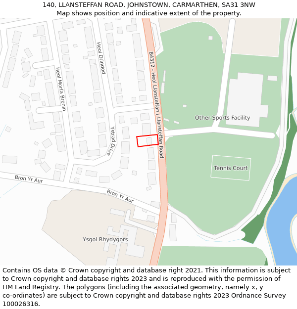 140, LLANSTEFFAN ROAD, JOHNSTOWN, CARMARTHEN, SA31 3NW: Location map and indicative extent of plot