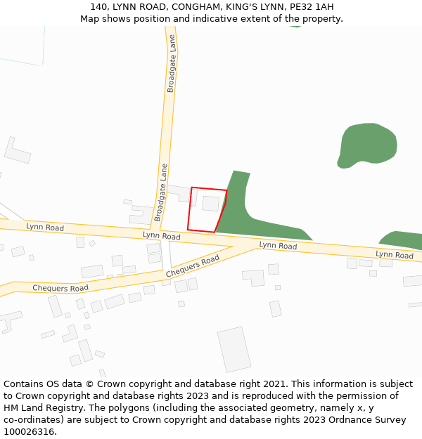 140, LYNN ROAD, CONGHAM, KING'S LYNN, PE32 1AH: Location map and indicative extent of plot