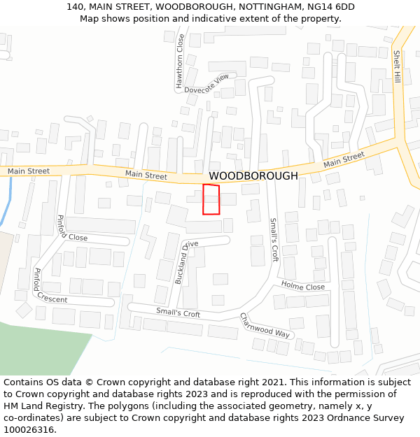 140, MAIN STREET, WOODBOROUGH, NOTTINGHAM, NG14 6DD: Location map and indicative extent of plot