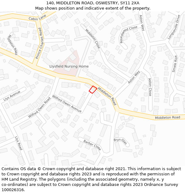 140, MIDDLETON ROAD, OSWESTRY, SY11 2XA: Location map and indicative extent of plot