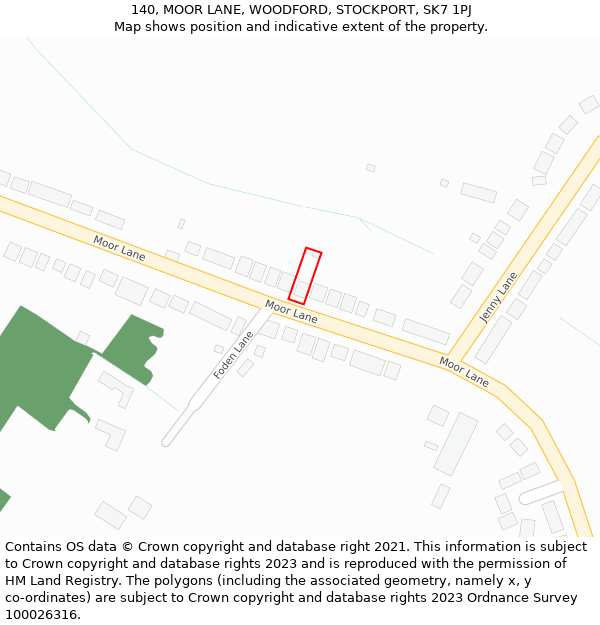 140, MOOR LANE, WOODFORD, STOCKPORT, SK7 1PJ: Location map and indicative extent of plot